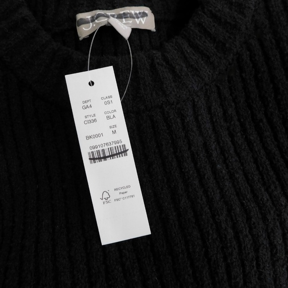 NWT!! J. CREW Ribbed Sweater Dress Solid Black Knit Knitwear Midi Retro Medium - Picture 13 of 15